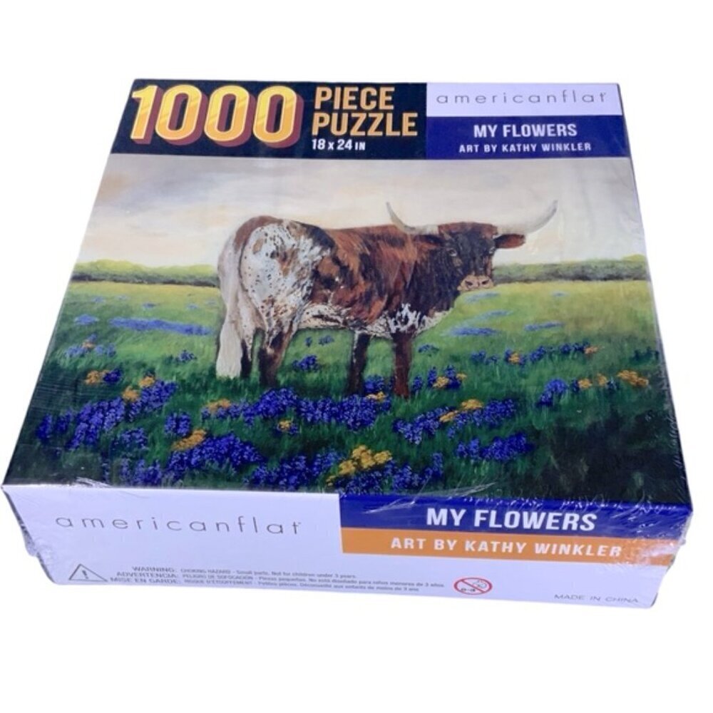 AmericanFlat Jigsaw Puzzle My Flowers Cow Farm 1000 Pc New Sealed NIB 18 x 24 in - Picture 9 of 15